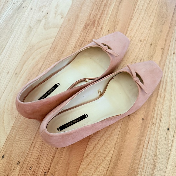 Zara Pink Suede Low-Heel Ballet Pump - Picture 1 of 2